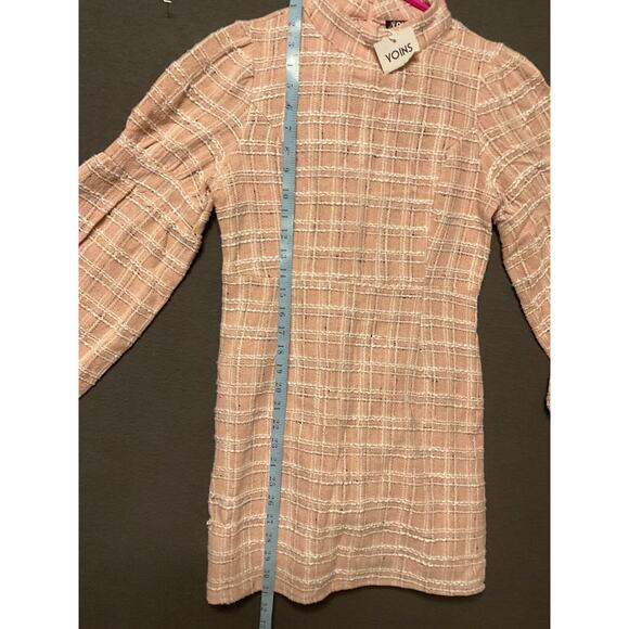 YOINS Women's Pink Plaid Dress Small 90% Polyester 10% Cotton NWT Office Wear - Picture 5 of 9